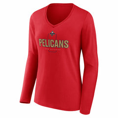 New Orleans Pelicans Women's Center Court Name & Number Custom Long Sleeve V-Neck T-Shirt Red - NBA