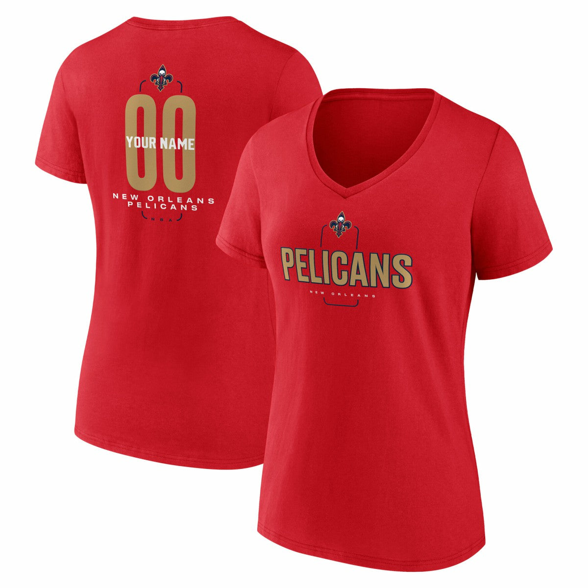 New Orleans Pelicans Women's Center Court Name & Number Custom V-Neck T-Shirt Red - NBA