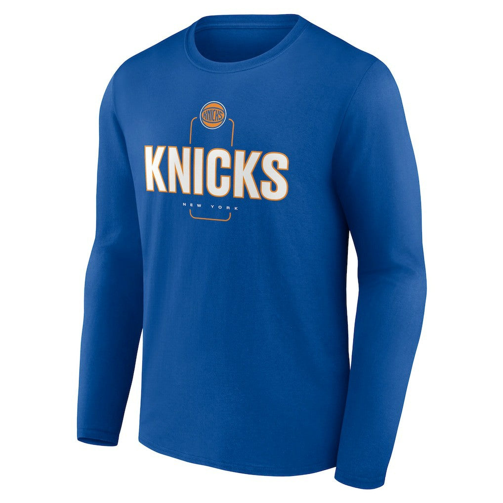 New York Knicks Center Court Name & Number Custom Long Sleeve T-Shirt Blue - NBA