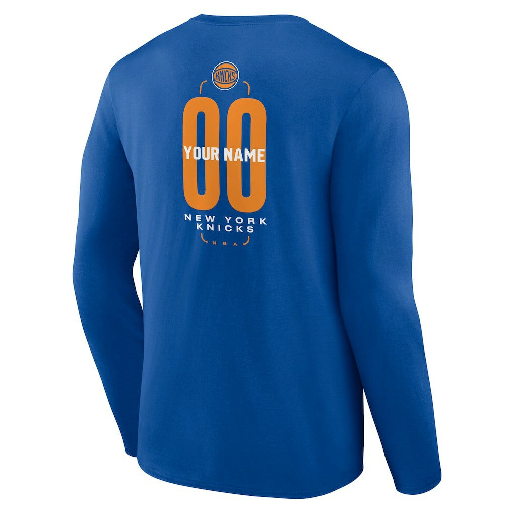 New York Knicks Center Court Name & Number Custom Long Sleeve T-Shirt Blue - NBA