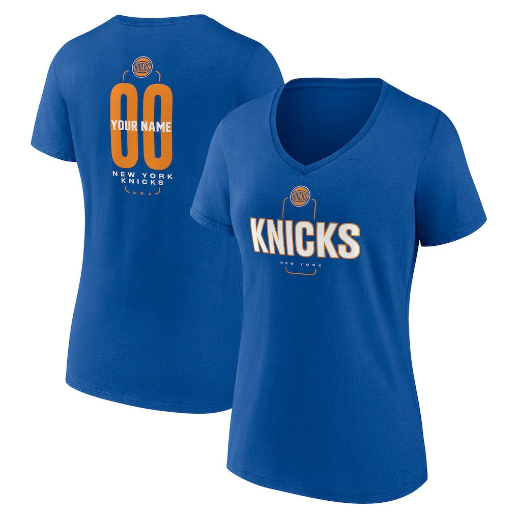 New York Knicks Women's Center Court Name & Number Custom V-Neck T-Shirt Blue - NBA