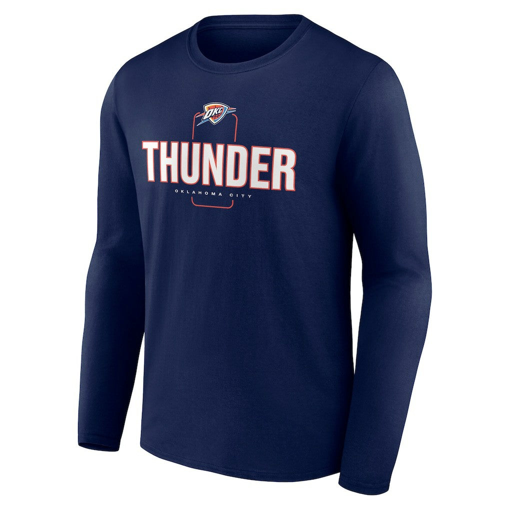 Oklahoma City Thunder Center Court Name & Number Custom Long Sleeve T-Shirt Navy - NBA