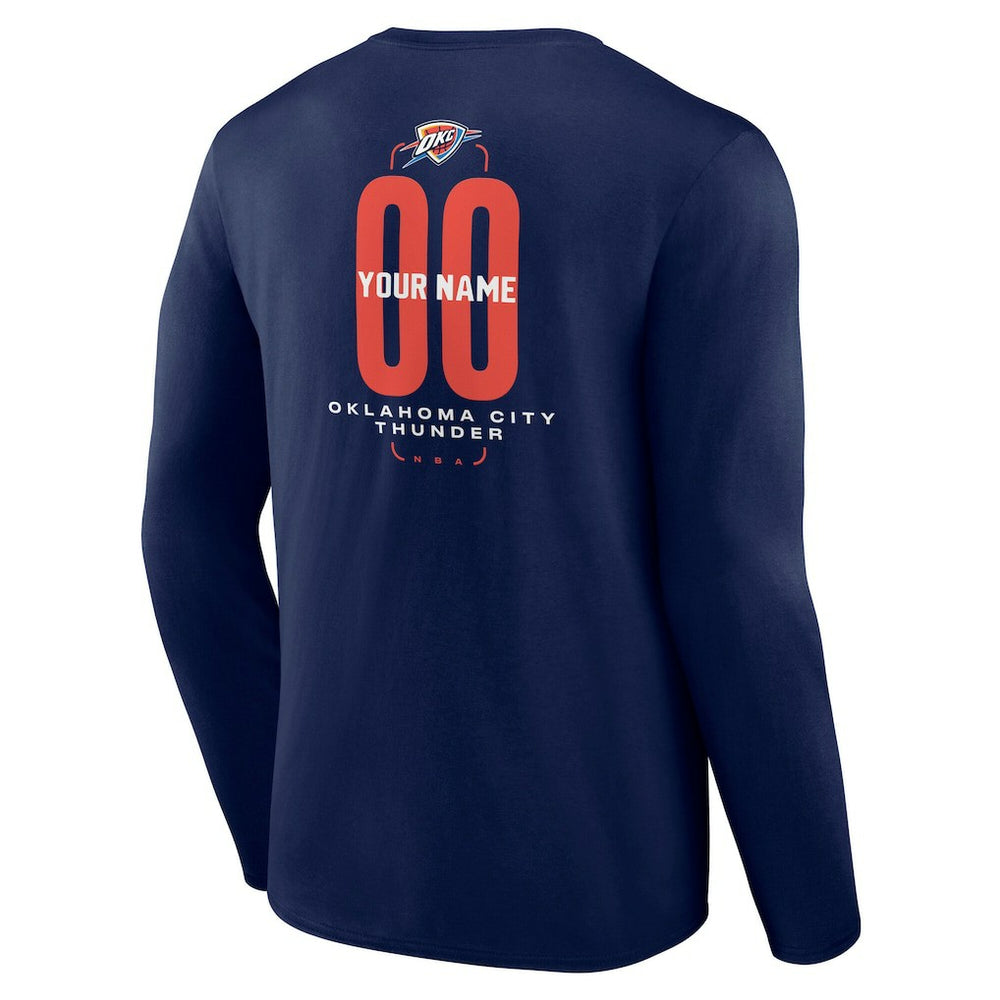 Oklahoma City Thunder Center Court Name & Number Custom Long Sleeve T-Shirt Navy - NBA