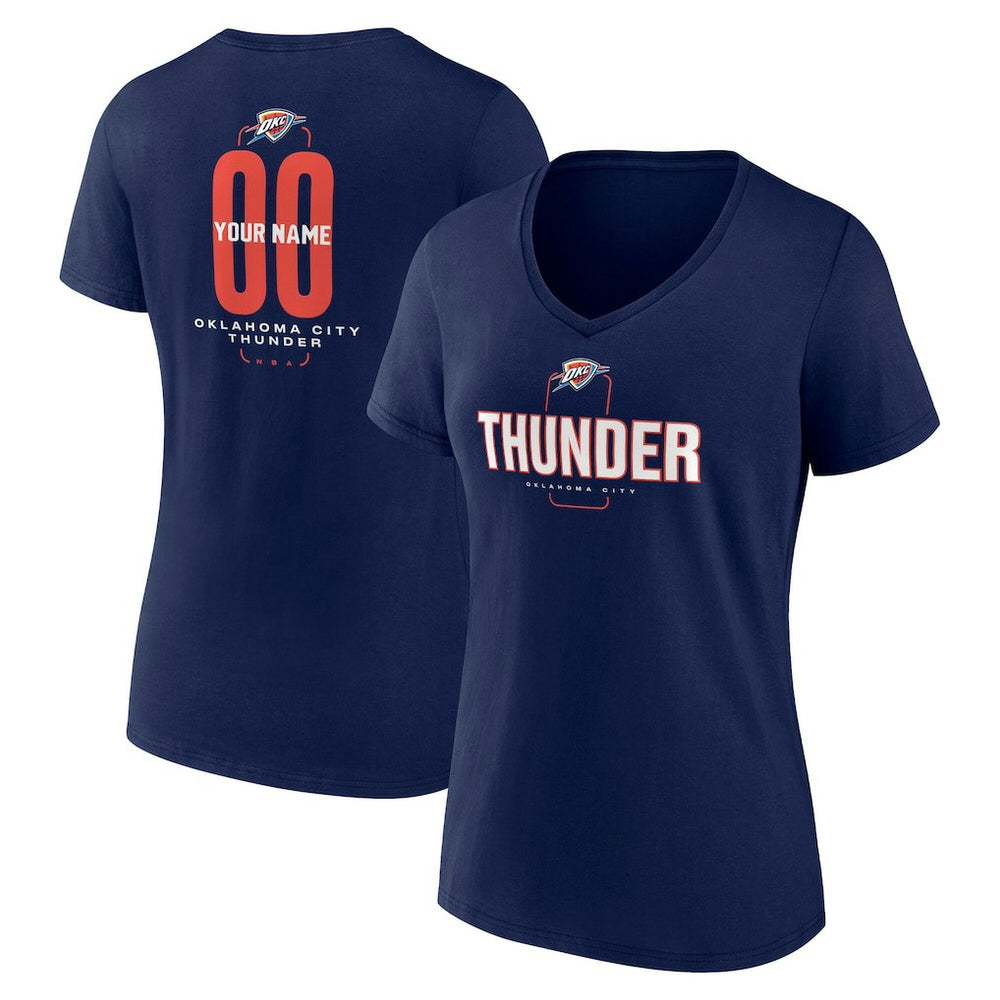 Oklahoma City Thunder Women's Center Court Name & Number Custom V-Neck T-Shirt Navy - NBA