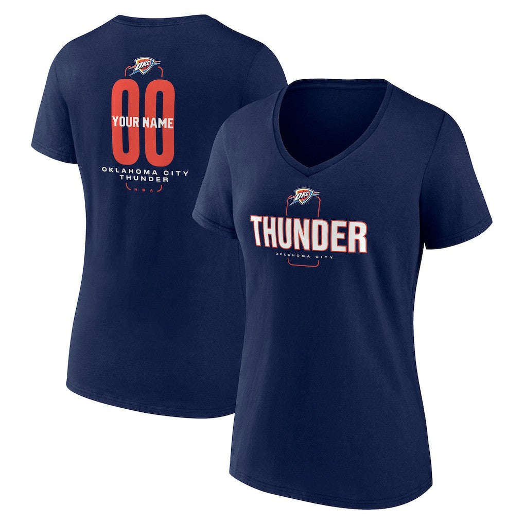 Oklahoma City Thunder Women's Center Court Name & Number Custom V-Neck T-Shirt Navy - NBA