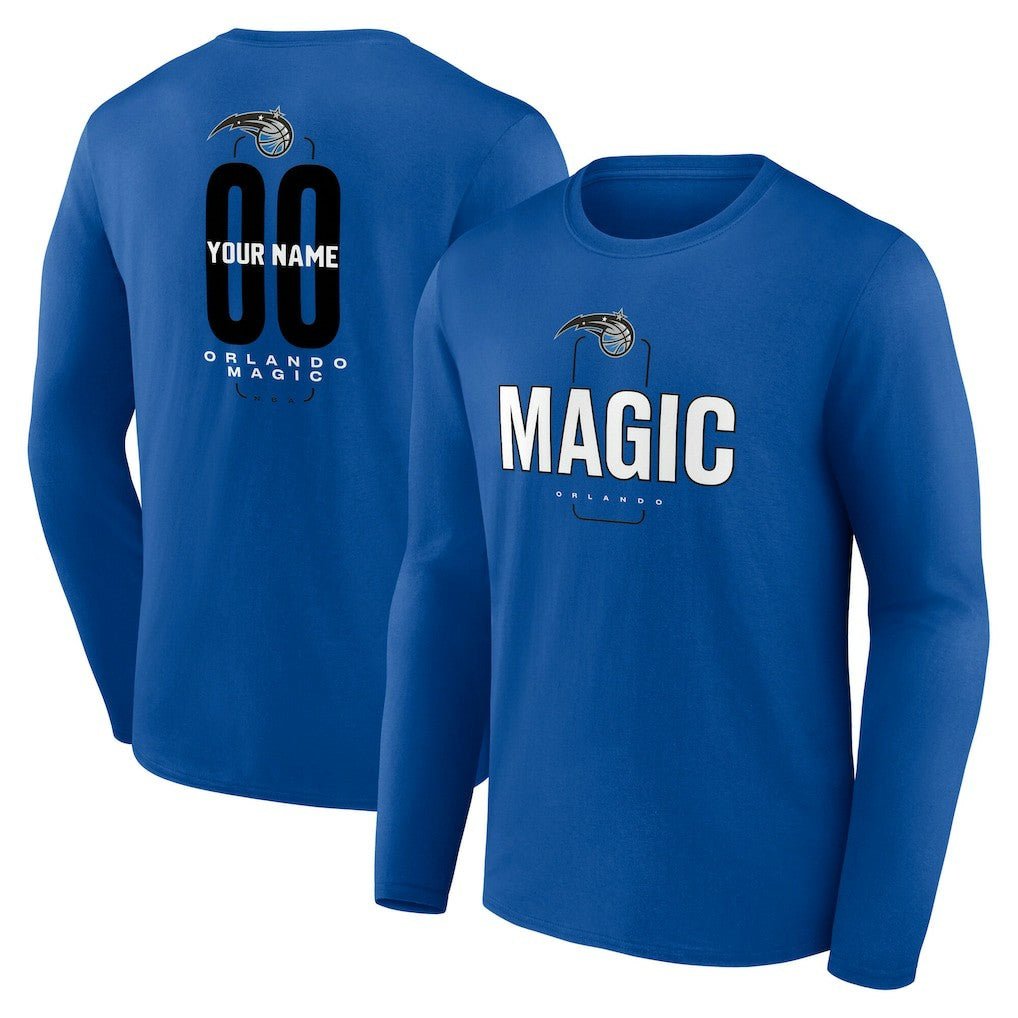 Orlando Magic Center Court Name & Number Custom Long Sleeve T-Shirt Blue - NBA