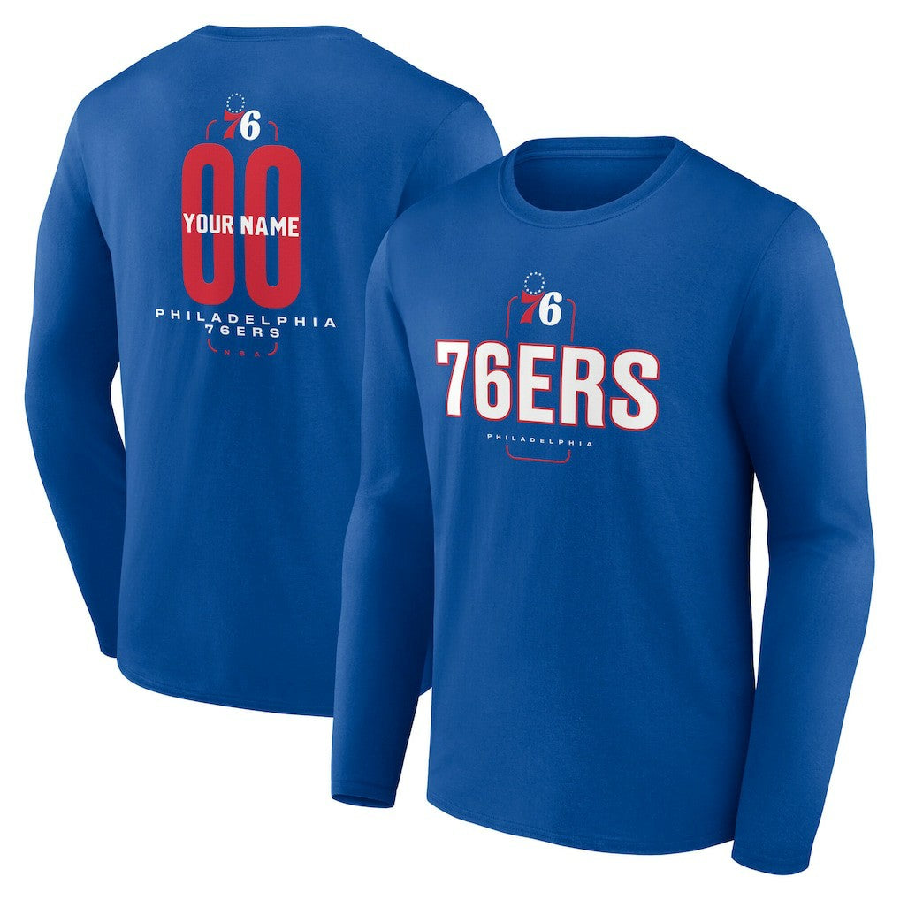 Philadelphia 76ers Center Court Name & Number Custom Long Sleeve T-Shirt Royal - NBA