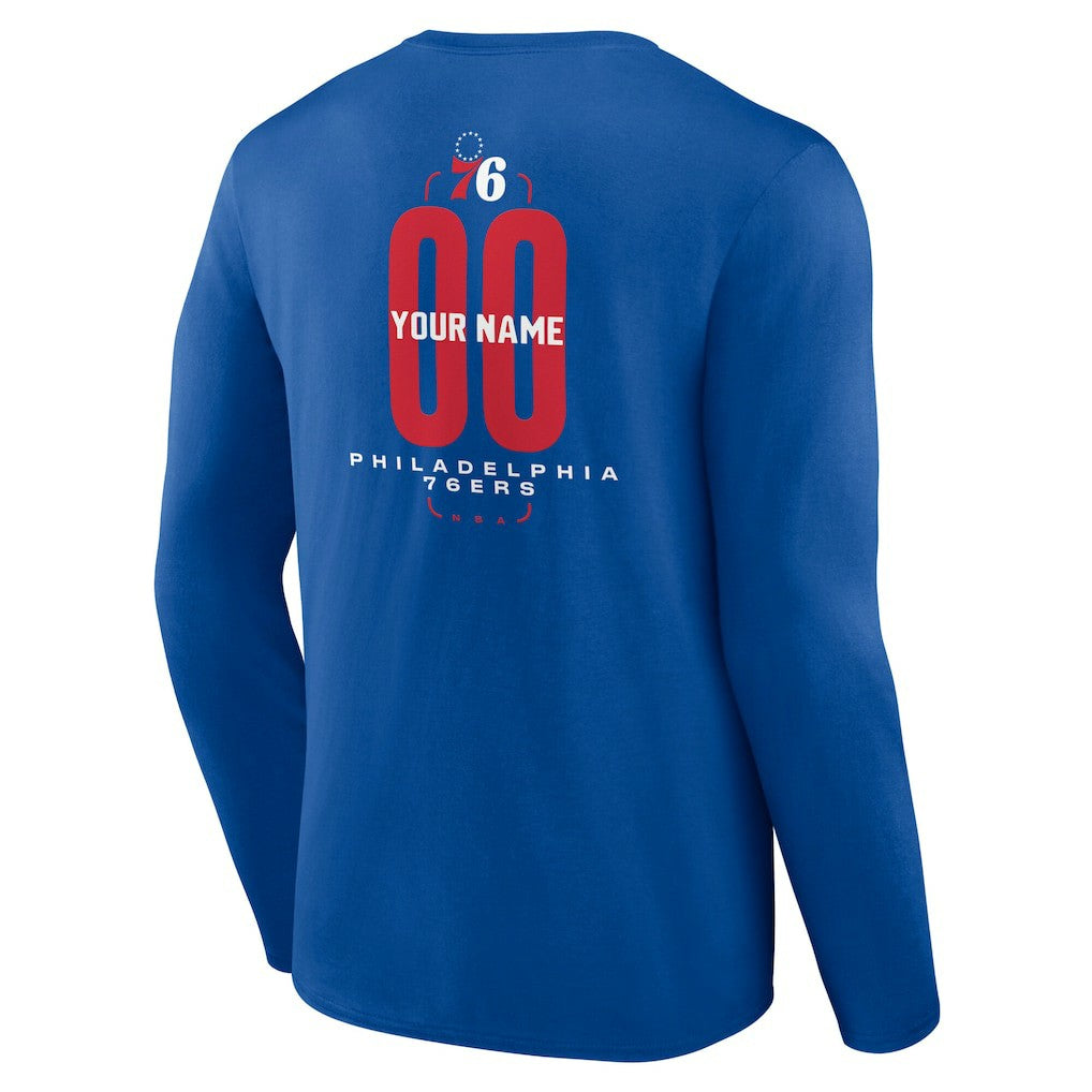 Philadelphia 76ers Center Court Name & Number Custom Long Sleeve T-Shirt Royal - NBA