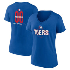 Philadelphia 76ers Women's Center Court Name & Number Custom V-Neck T-Shirt Royal - NBA