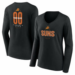 Phoenix Suns Women's Center Court Name & Number Custom Long Sleeve V-Neck T-Shirt Black - NBA