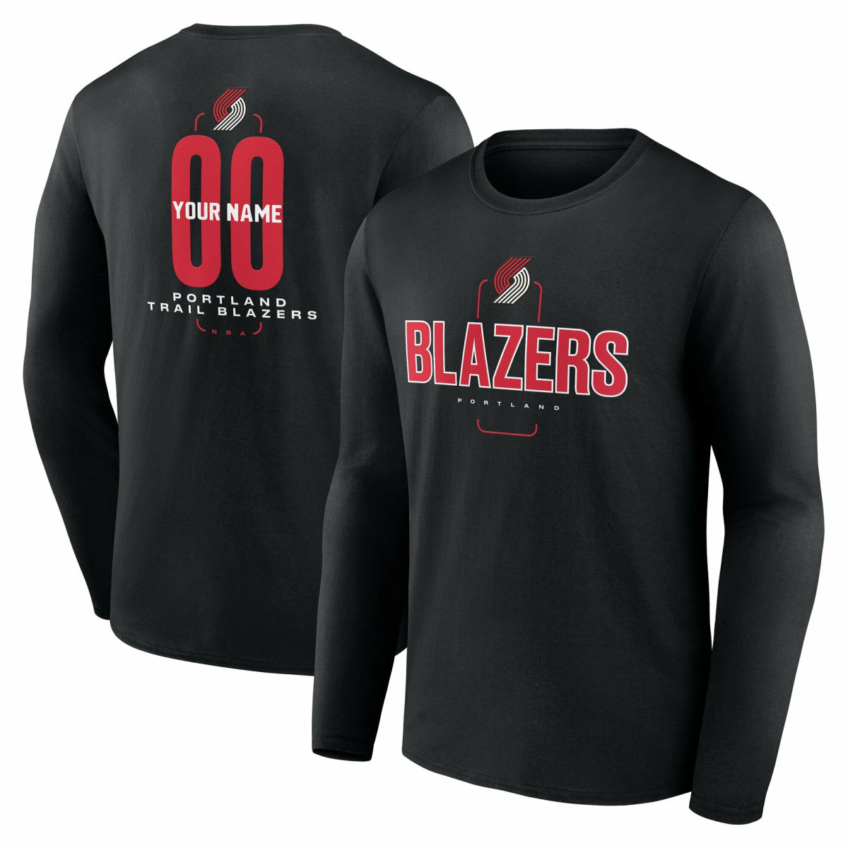 Portland Trail Blazers Center Court Name & Number Custom Long Sleeve T-Shirt Black - NBA