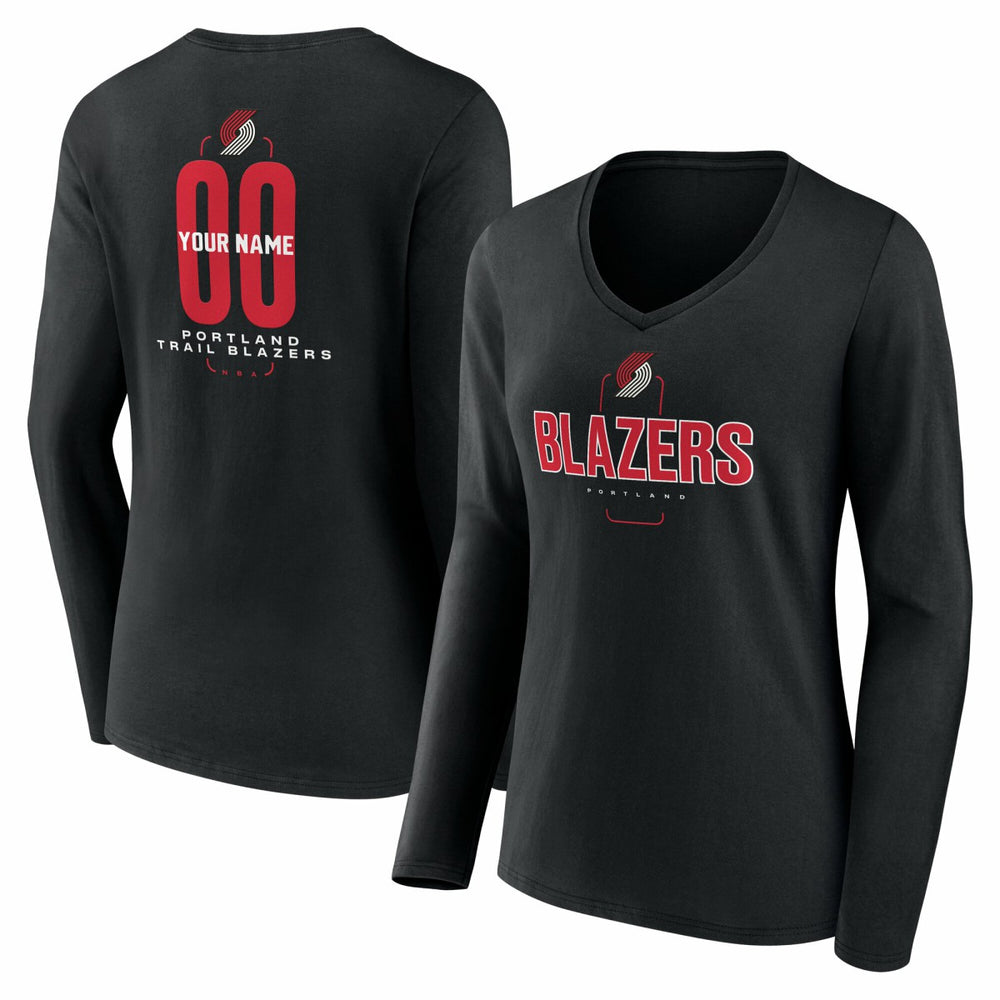 Portland Trail Blazers Women's Center Court Name & Number Custom Long Sleeve V-Neck T-Shirt Black - NBA