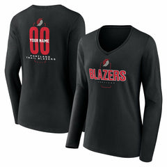 Portland Trail Blazers Women's Center Court Name & Number Custom Long Sleeve V-Neck T-Shirt Black - NBA