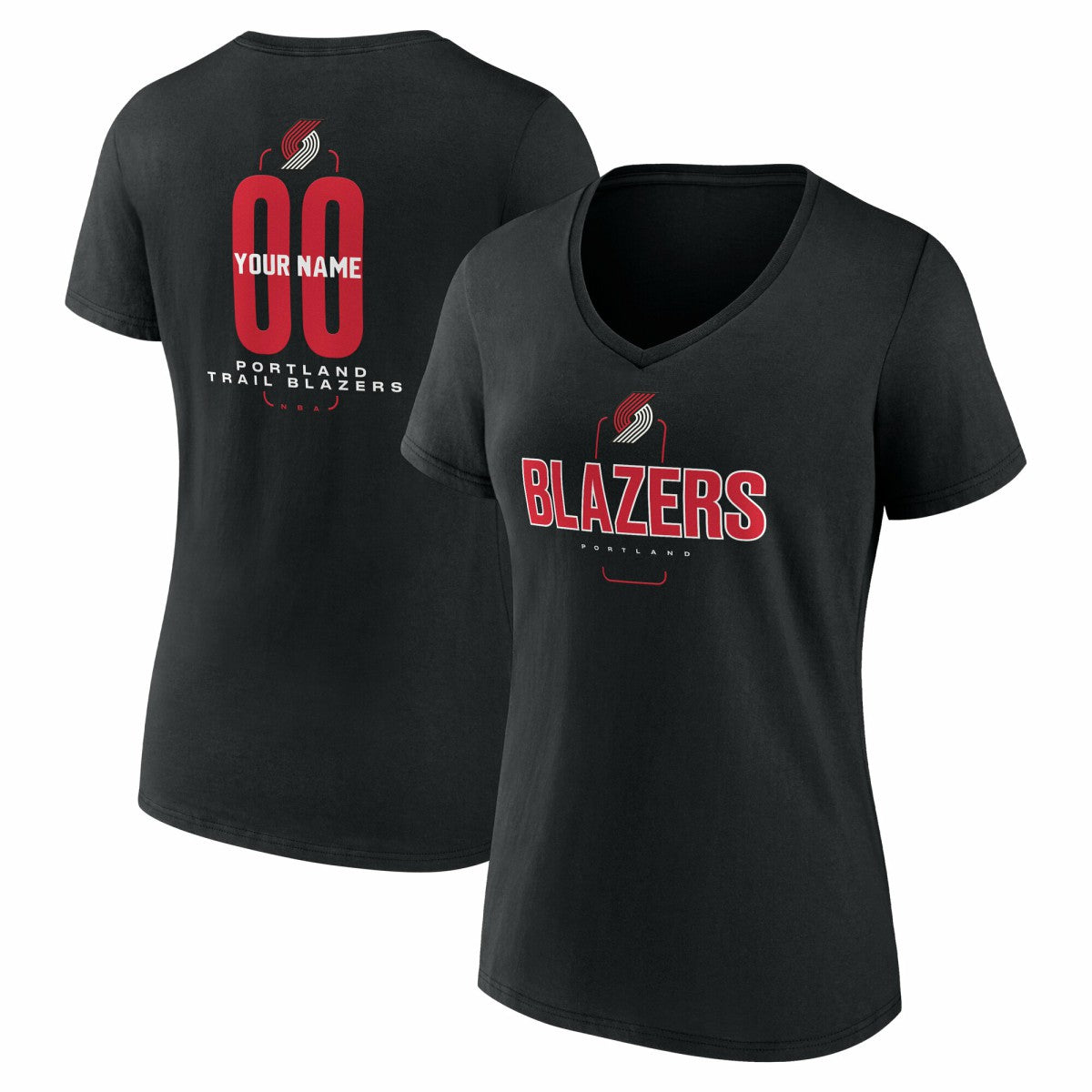 Portland Trail Blazers Women's Center Court Name & Number Custom V-Neck T-Shirt Black - NBA