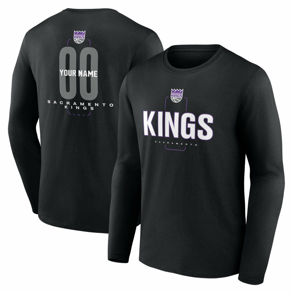 Sacramento Kings Center Court Name & Number Custom Long Sleeve T-Shirt Black - NBA