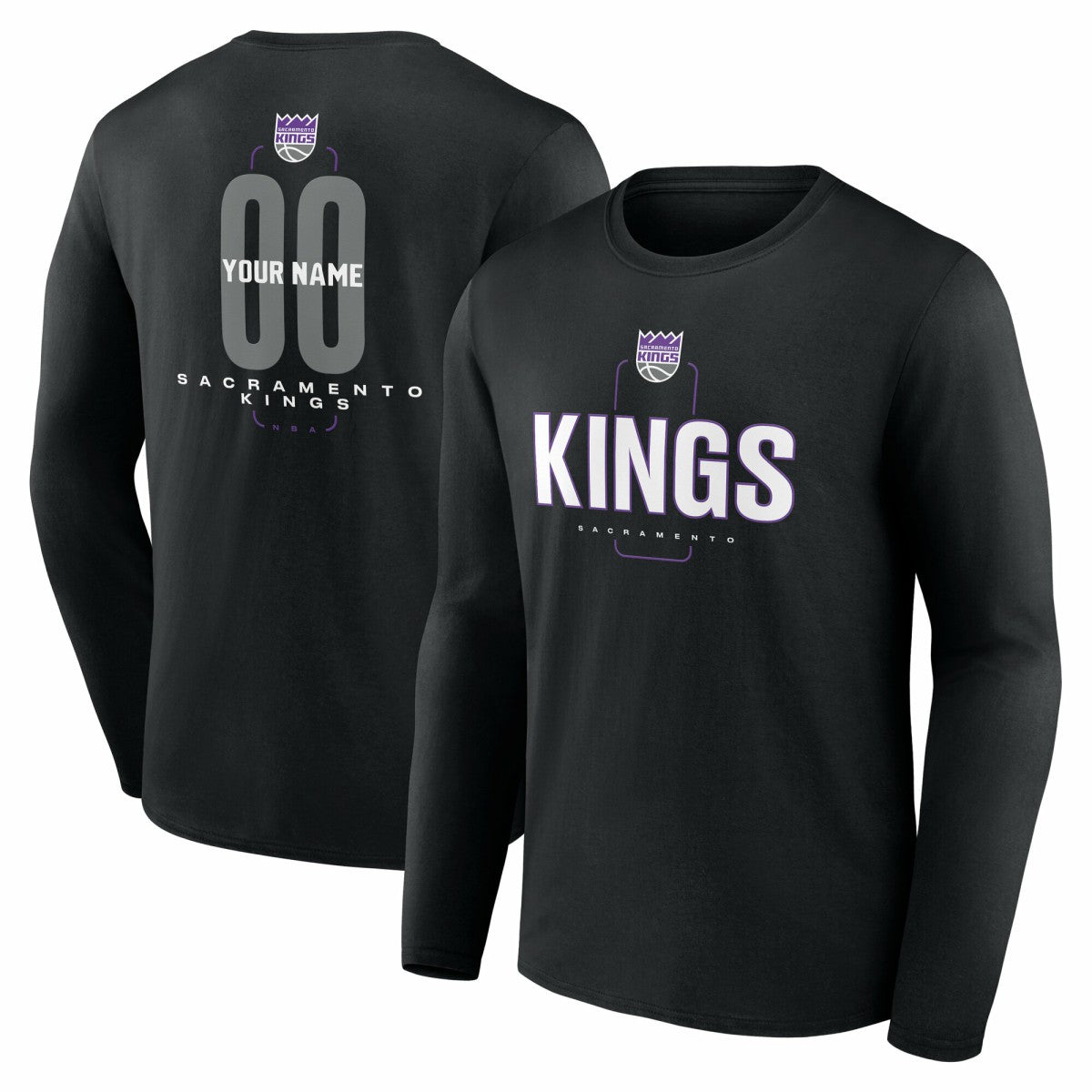 Sacramento Kings Center Court Name & Number Custom Long Sleeve T-Shirt Black - NBA