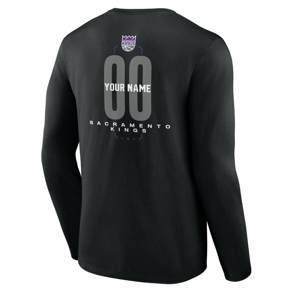 Sacramento Kings Center Court Name & Number Custom Long Sleeve T-Shirt Black - NBA