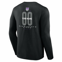 Sacramento Kings Center Court Name & Number Custom Long Sleeve T-Shirt Black - NBA