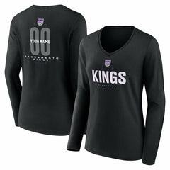Sacramento Kings Women's Center Court Name & Number Custom Long Sleeve V-Neck T-Shirt Black - NBA