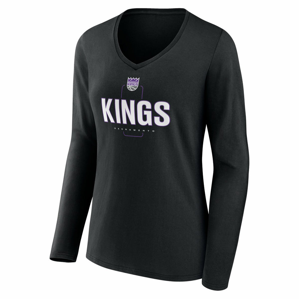 Sacramento Kings Women's Center Court Name & Number Custom Long Sleeve V-Neck T-Shirt Black - NBA