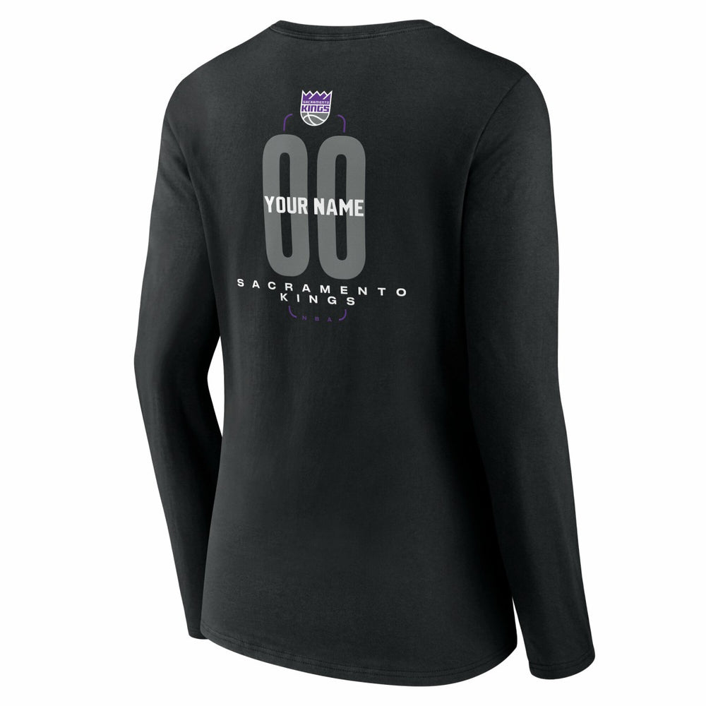 Sacramento Kings Women's Center Court Name & Number Custom Long Sleeve V-Neck T-Shirt Black - NBA