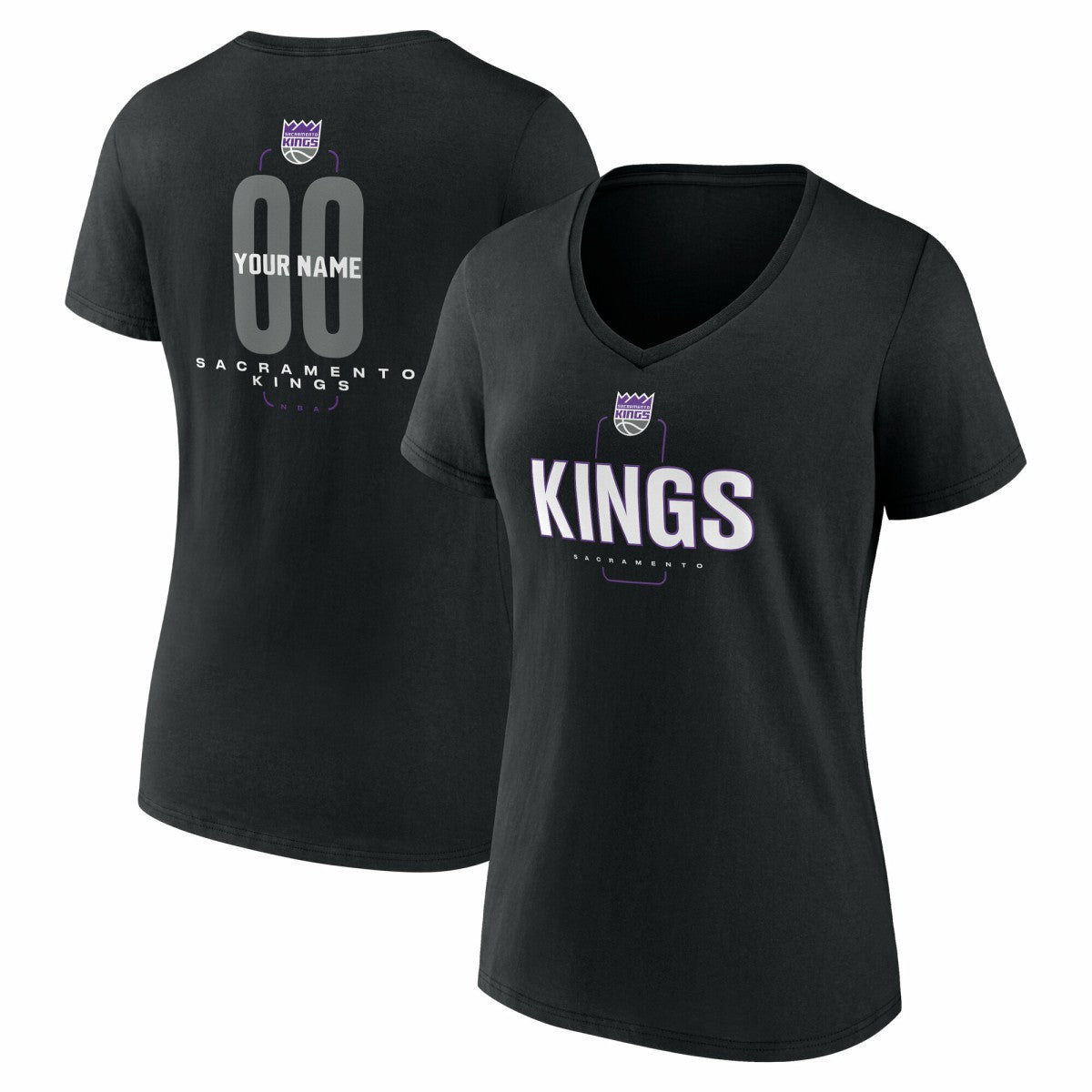Sacramento Kings Women's Center Court Name & Number Custom V-Neck T-Shirt Black - NBA