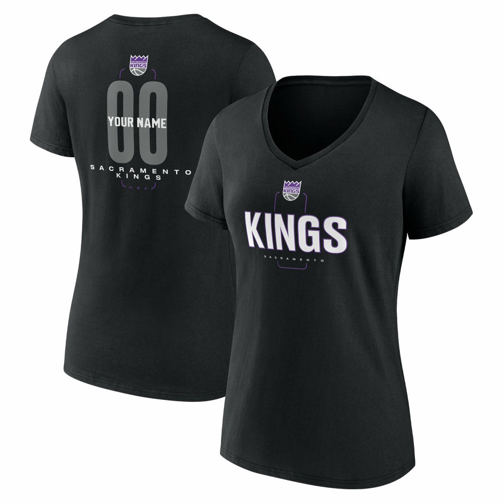 Sacramento Kings Women's Center Court Name & Number Custom V-Neck T-Shirt Black - NBA