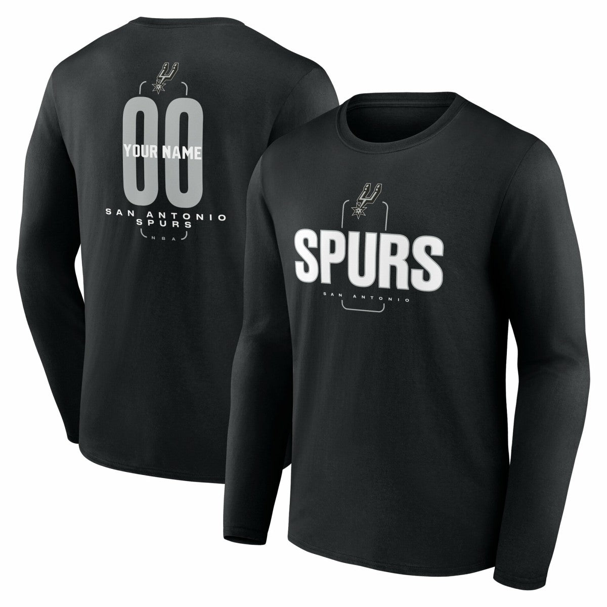 San Antonio Spurs Center Court Name & Number Custom Long Sleeve T-Shirt Black - NBA