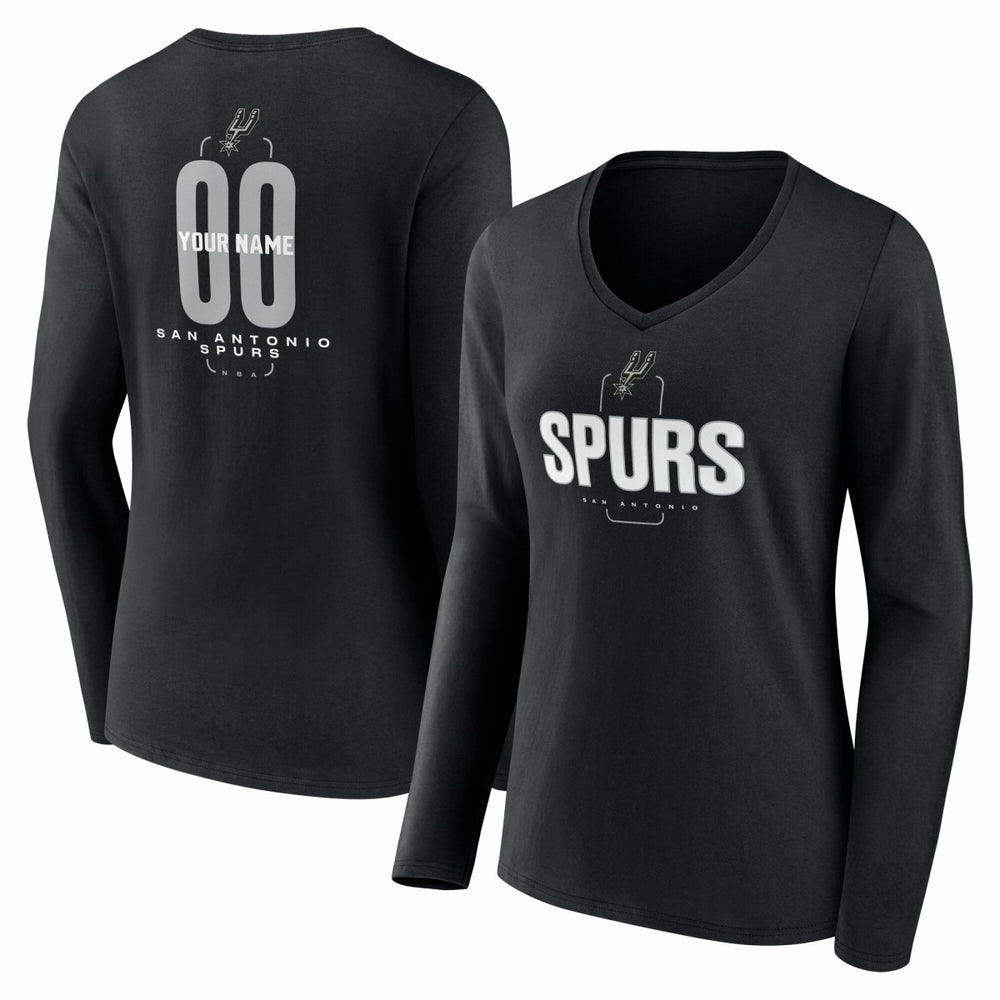 San Antonio Spurs Women's Center Court Name & Number Custom Long Sleeve V-Neck T-Shirt Black - NBA