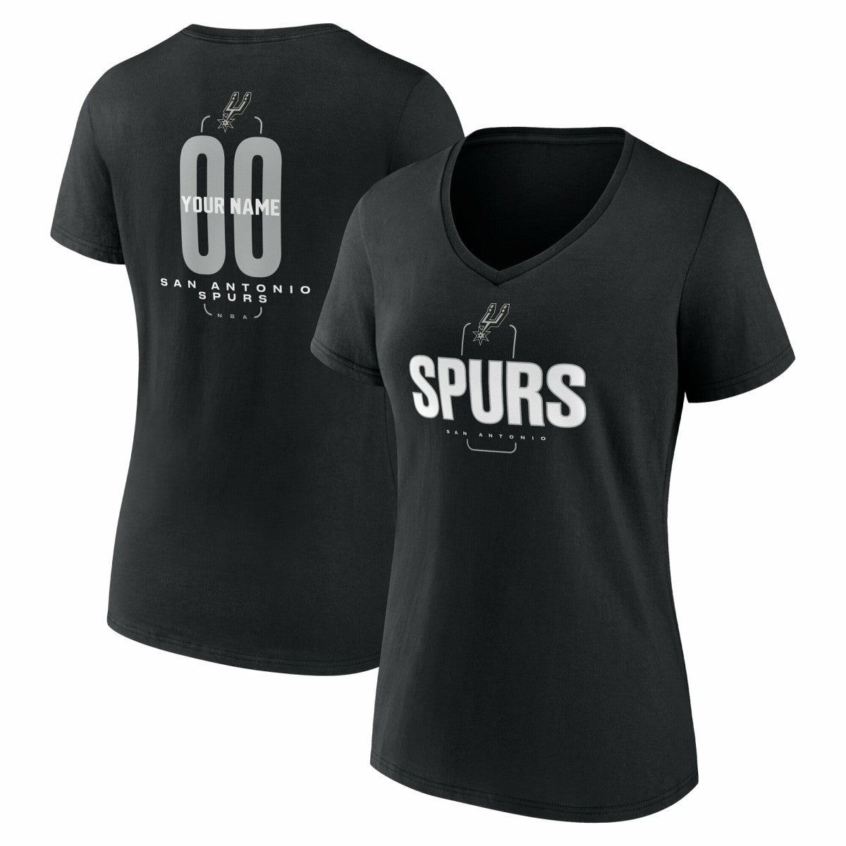 San Antonio Spurs Women's Center Court Name & Number Custom V-Neck T-Shirt Black - NBA