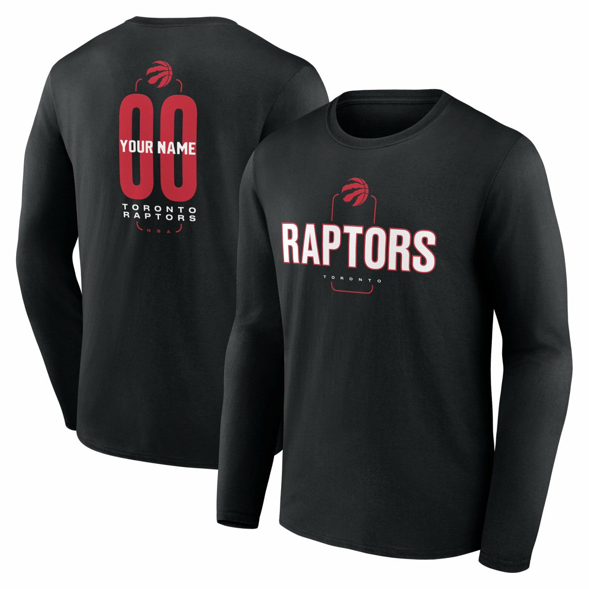 Toronto Raptors Center Court Name & Number Custom Long Sleeve T-Shirt Black - NBA