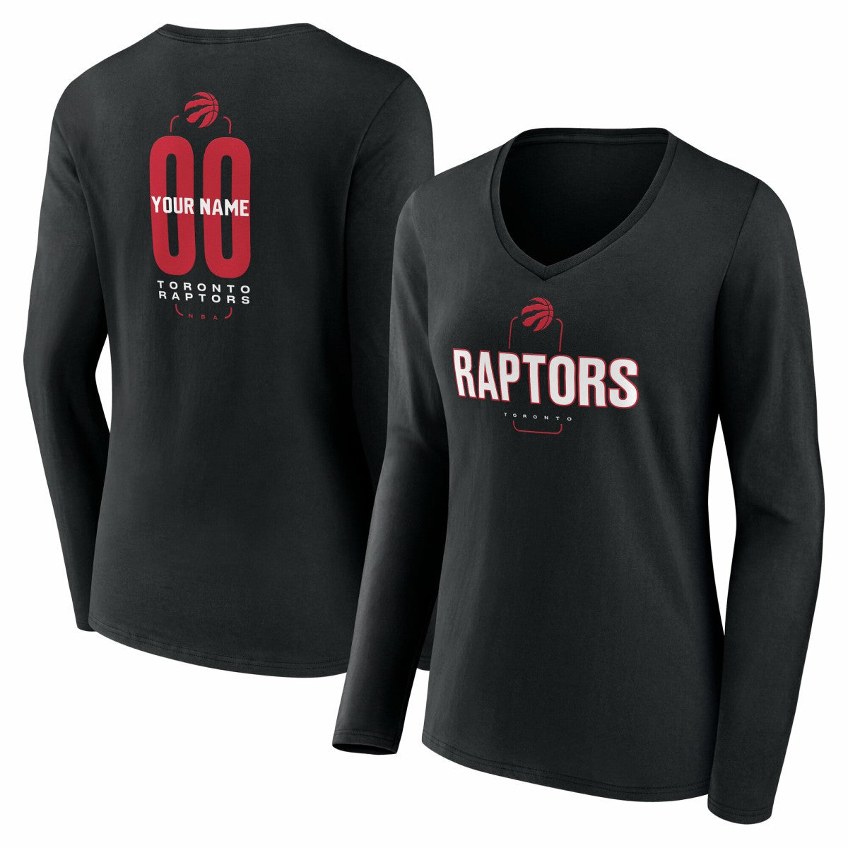 Toronto Raptors Women's Center Court Name & Number Custom Long Sleeve V-Neck T-Shirt Black - NBA