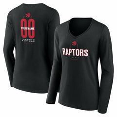 Toronto Raptors Women's Center Court Name & Number Custom Long Sleeve V-Neck T-Shirt Black - NBA