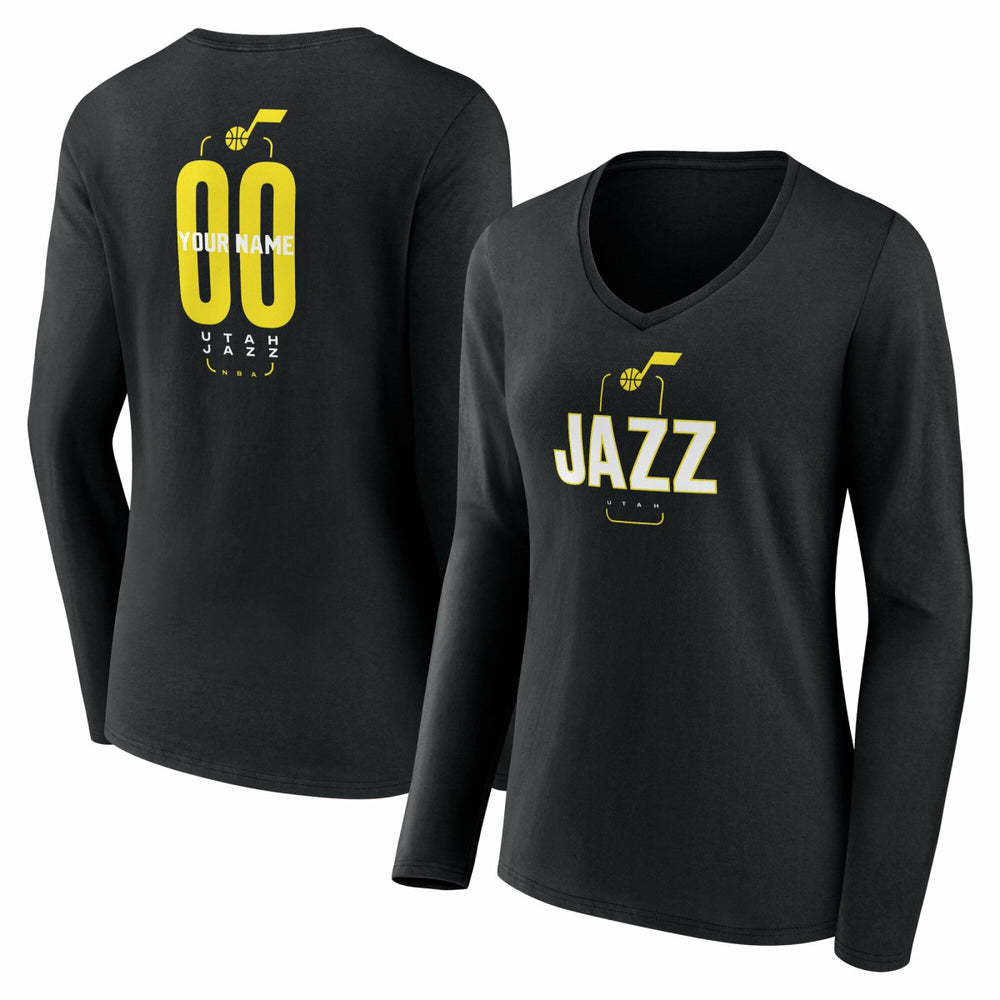 Utah Jazz Women's Center Court Name & Number Custom Long Sleeve V-Neck T-Shirt Black - NBA