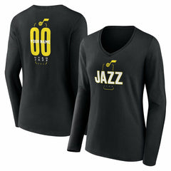 Utah Jazz Women's Center Court Name & Number Custom Long Sleeve V-Neck T-Shirt Black - NBA