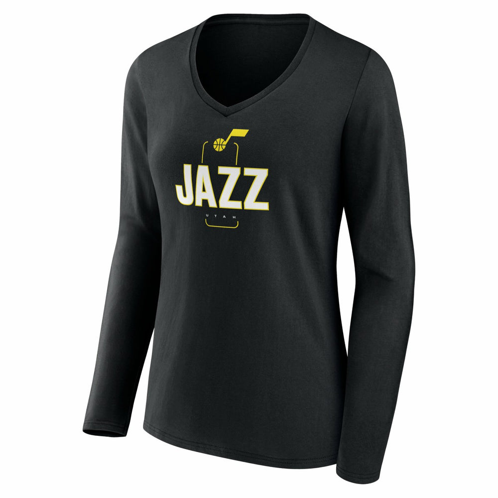 Utah Jazz Women's Center Court Name & Number Custom Long Sleeve V-Neck T-Shirt Black - NBA