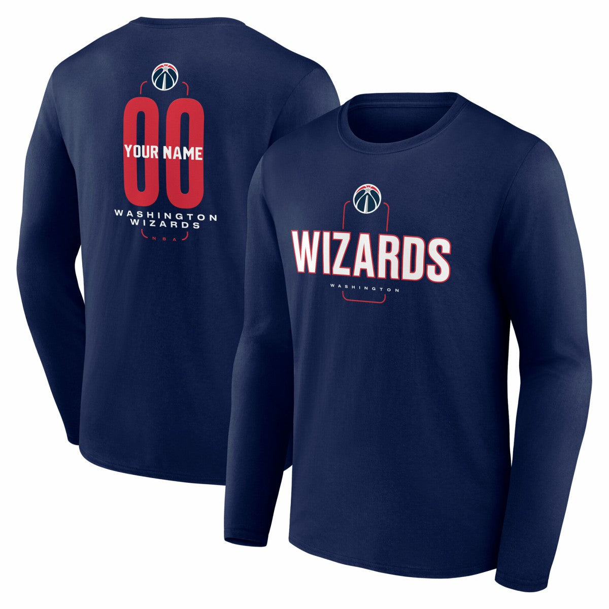 Washington Wizards Center Court Name & Number Custom Long Sleeve T-Shirt Navy - NBA