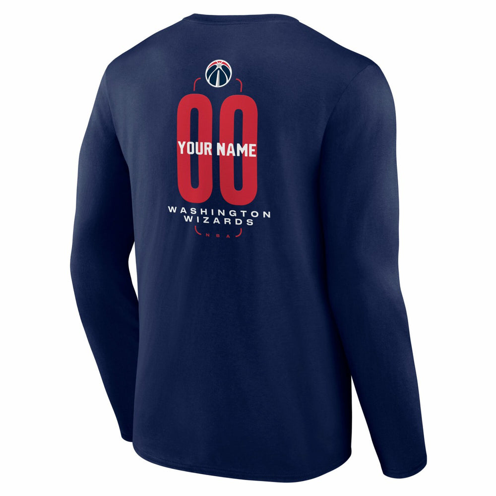 Washington Wizards Center Court Name & Number Custom Long Sleeve T-Shirt Navy - NBA