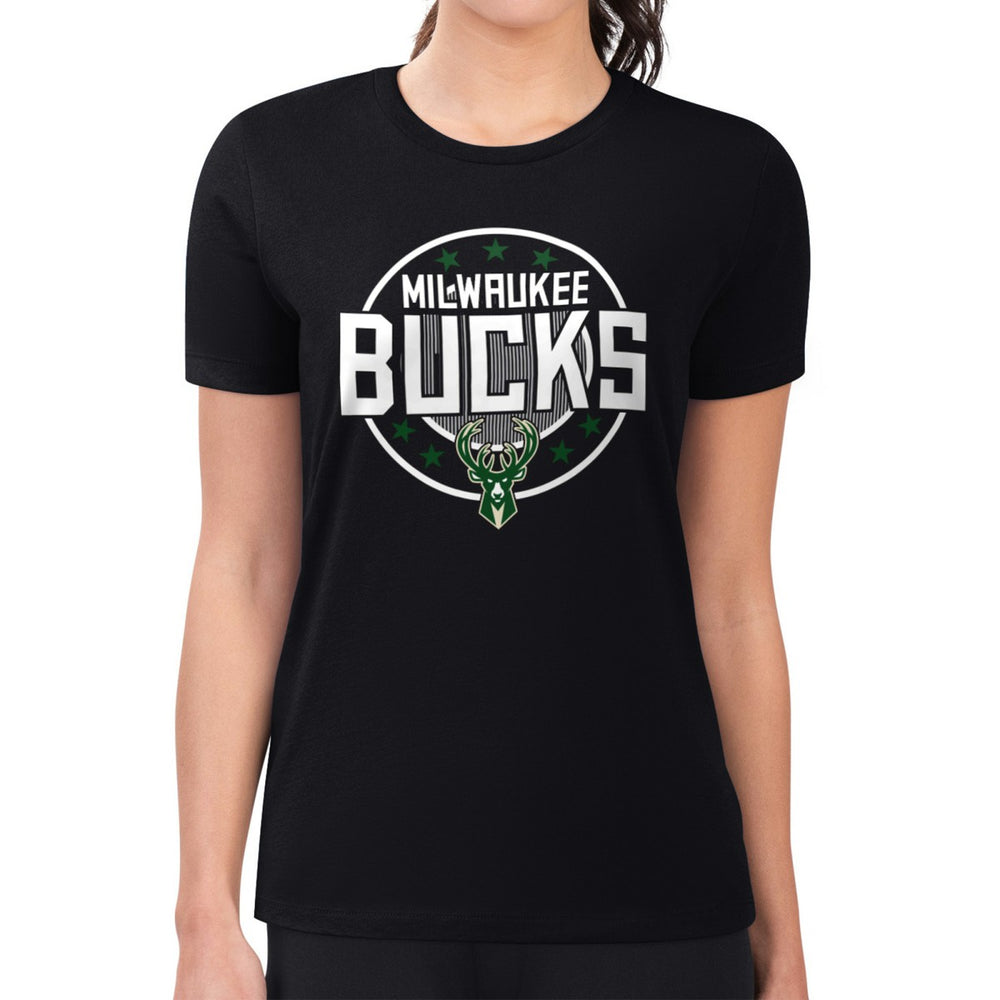 Milwaukee Bucks G-III 4Her by Carl Banks Women's Super-Slim Lightweight Pinstripe Circle Graphic T-Shirt Black - NBA