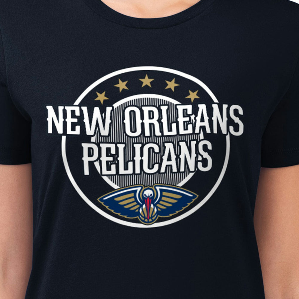 New Orleans Pelicans G-III 4Her by Carl Banks Women's Super-Slim Lightweight Pinstripe Circle Graphic T-Shirt Navy - NBA
