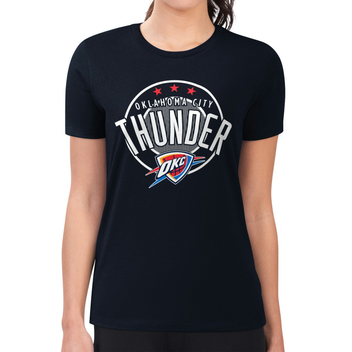 Oklahoma City Thunder G-III 4Her by Carl Banks Women's Super-Slim Lightweight Pinstripe Circle Graphic T-Shirt Navy - NBA