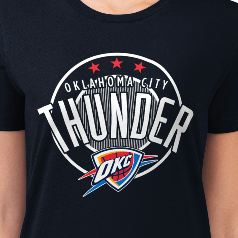 Oklahoma City Thunder G-III 4Her by Carl Banks Women's Super-Slim Lightweight Pinstripe Circle Graphic T-Shirt Navy - NBA