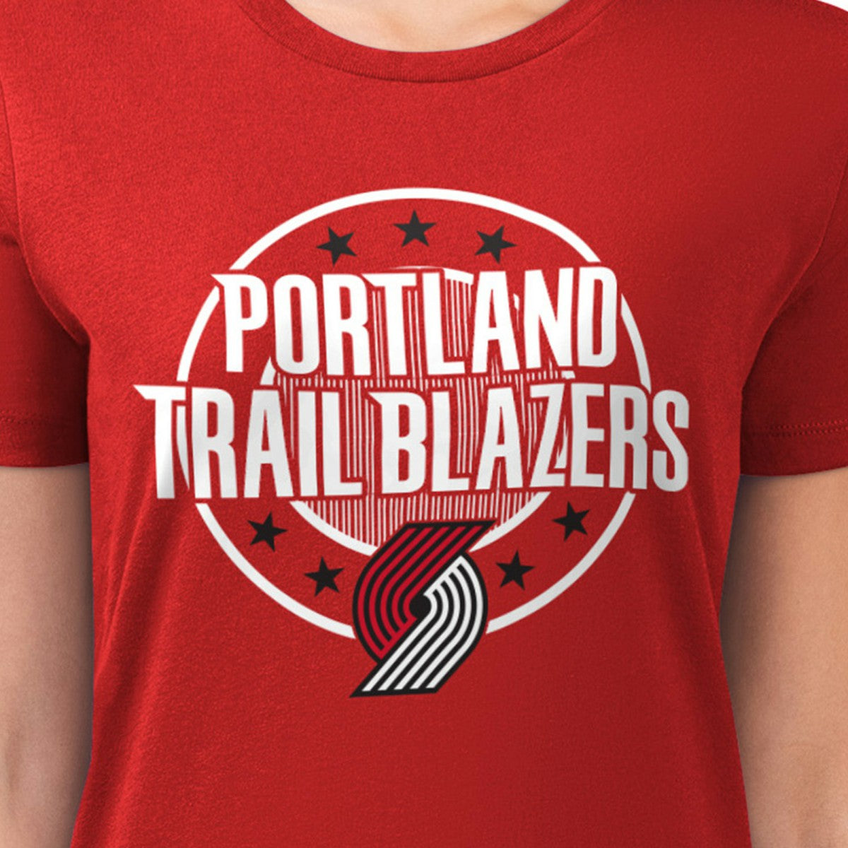 Portland Trail Blazers G-III 4Her by Carl Banks Women's Super-Slim Lightweight Pinstripe Circle Graphic T-Shirt Red - NBA