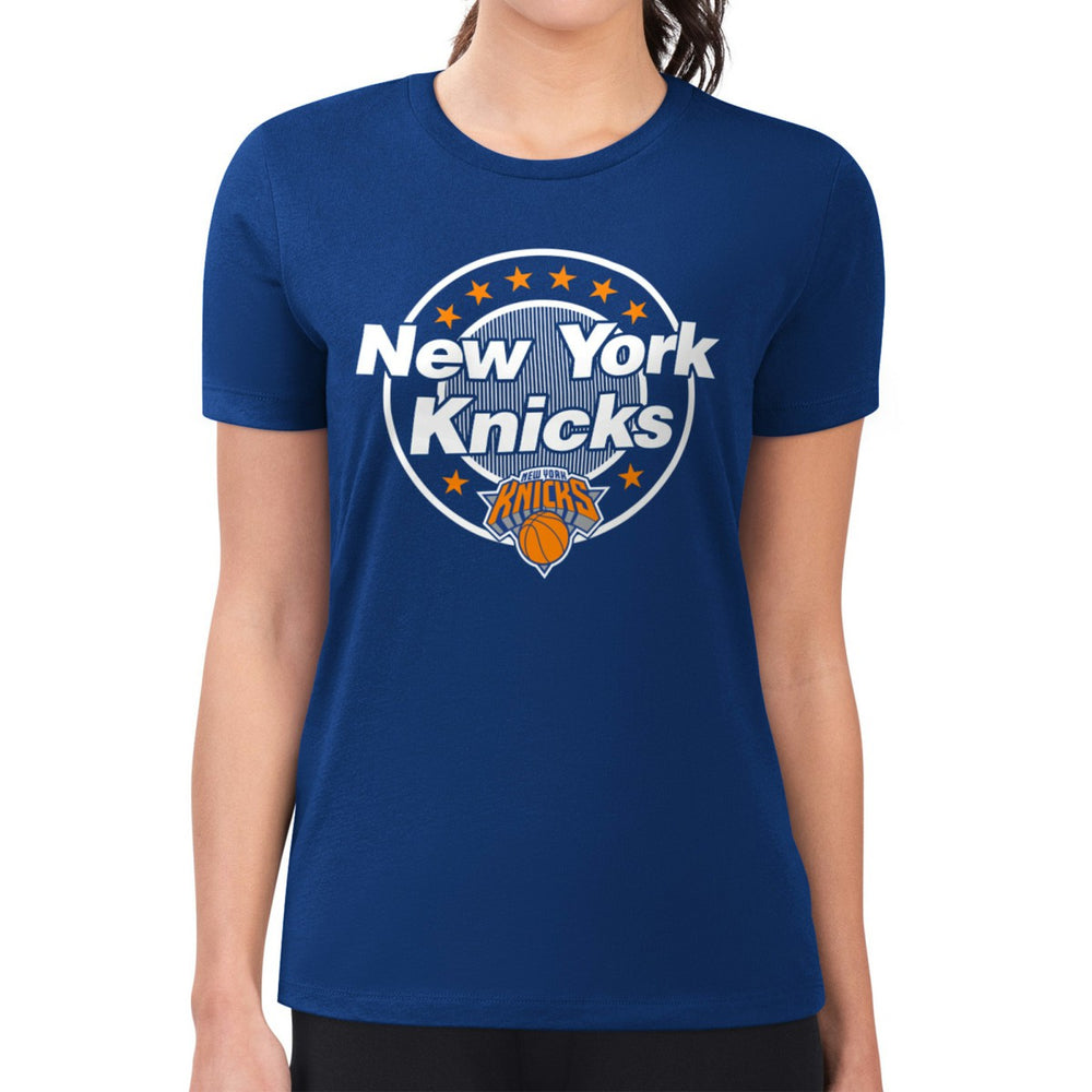 New York Knicks G-III 4Her by Carl Banks Women's Super-Slim Lightweight Pinstripe Circle Graphic T-Shirt Blue - NBA