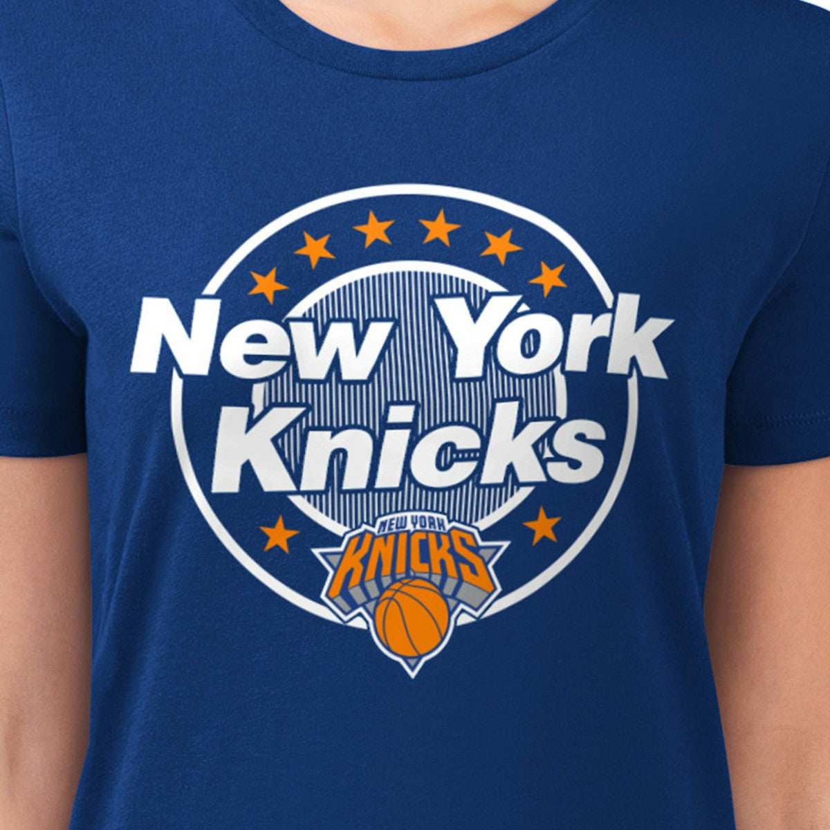 New York Knicks G-III 4Her by Carl Banks Women's Super-Slim Lightweight Pinstripe Circle Graphic T-Shirt Blue - NBA