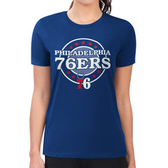 Philadelphia 76ers G-III 4Her by Carl Banks Women's Super-Slim Lightweight Pinstripe Circle Graphic T-Shirt Royal - NBA