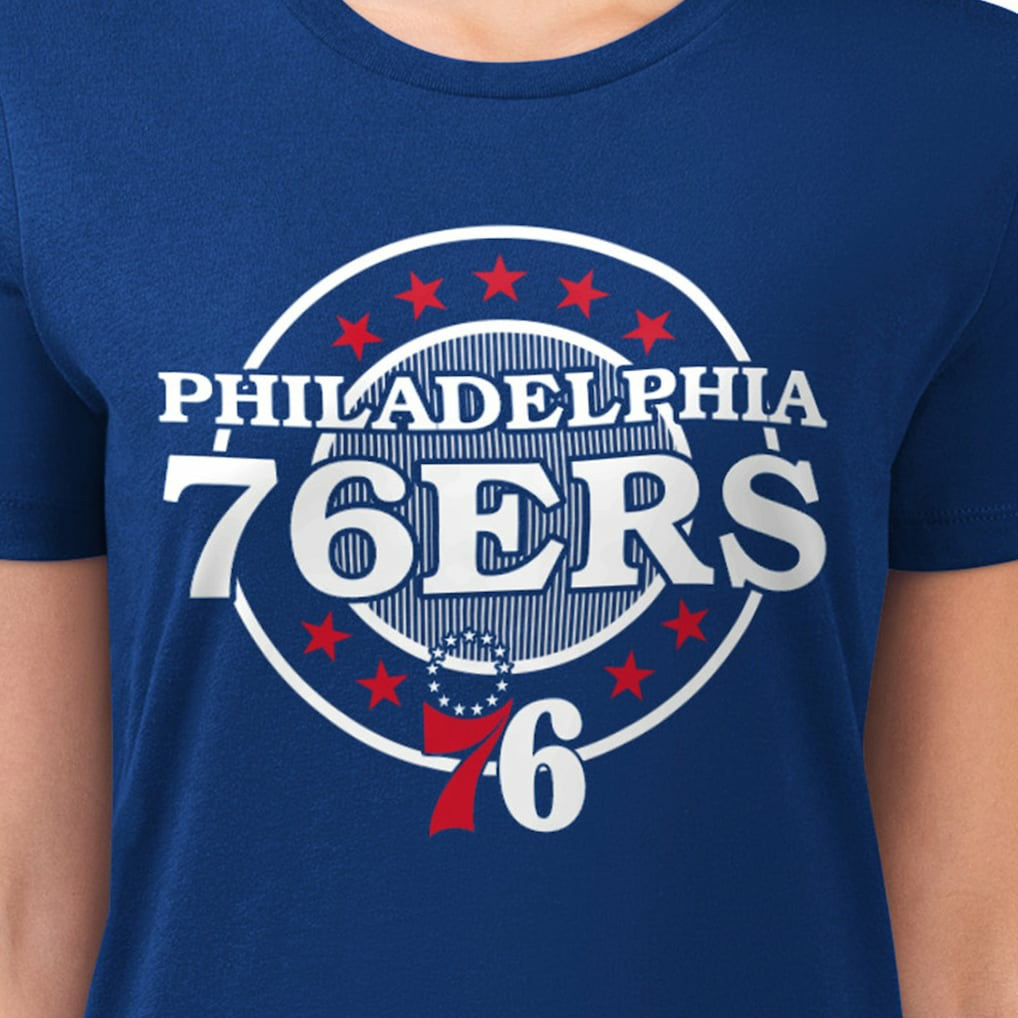Philadelphia 76ers G-III 4Her by Carl Banks Women's Super-Slim Lightweight Pinstripe Circle Graphic T-Shirt Royal - NBA