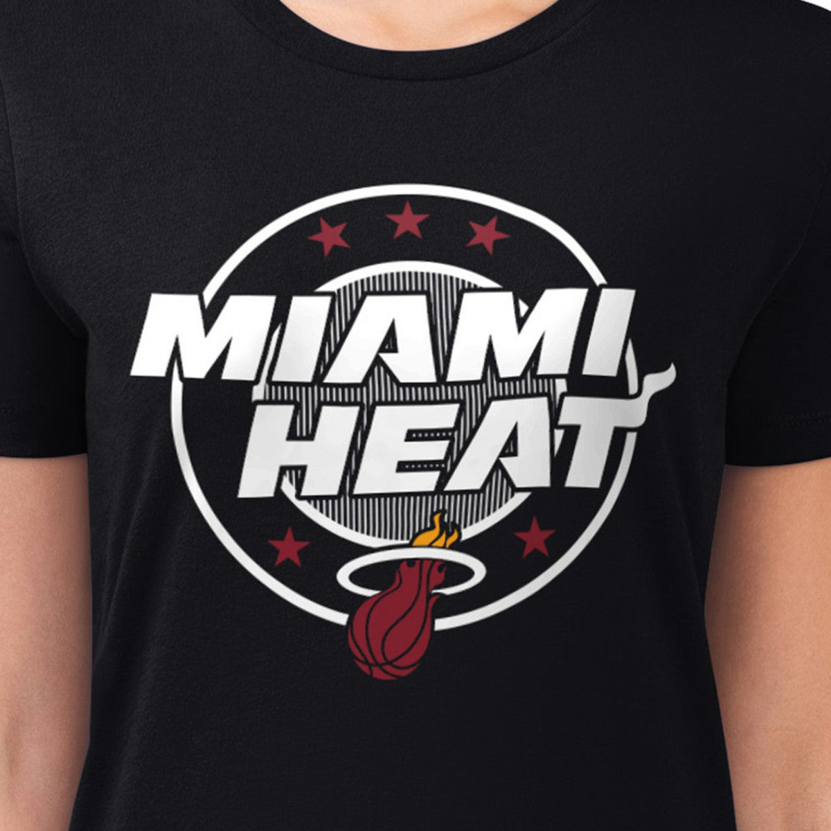 Miami Heat G-III 4Her by Carl Banks Women's Super-Slim Lightweight Pinstripe Circle Graphic T-Shirt Black - NBA