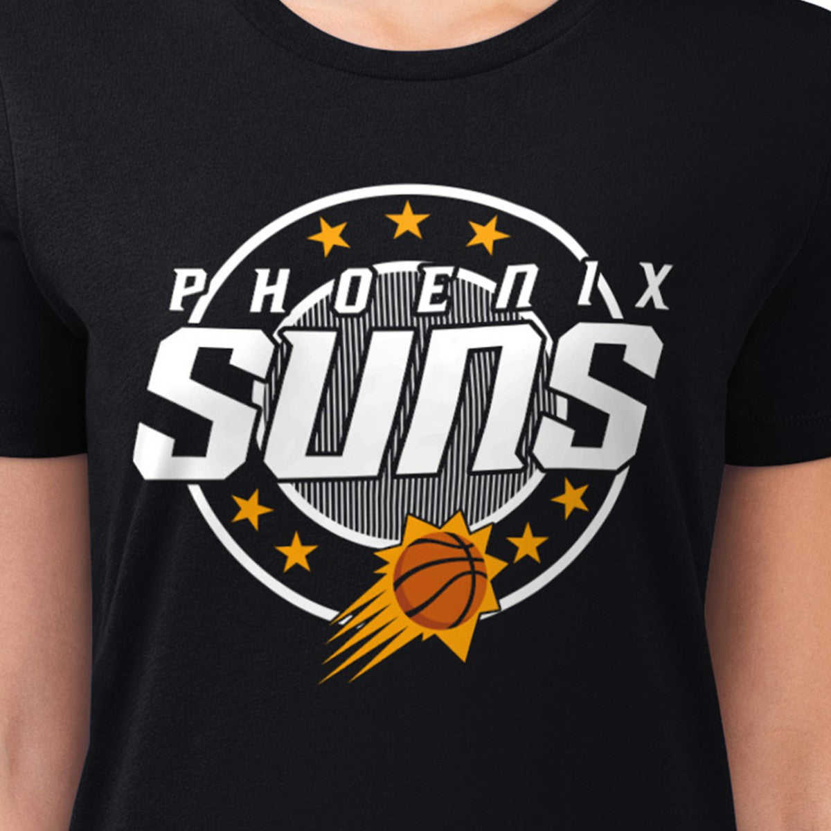Phoenix Suns G-III 4Her by Carl Banks Women's Super-Slim Lightweight Pinstripe Circle Graphic T-Shirt Black - NBA