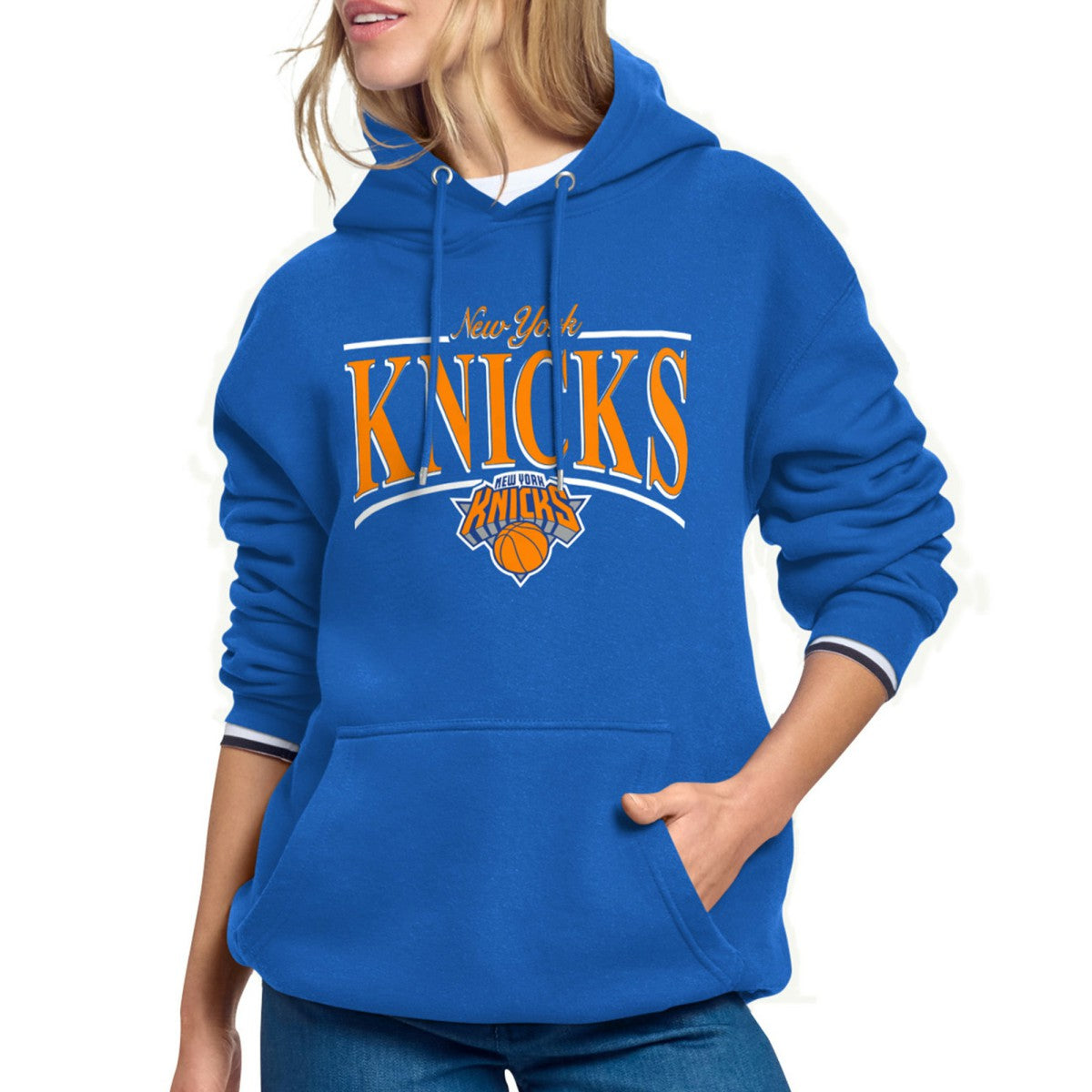 New York Knicks Starter Women's Arch Stripe Fleece Hoodie Blue - NBA